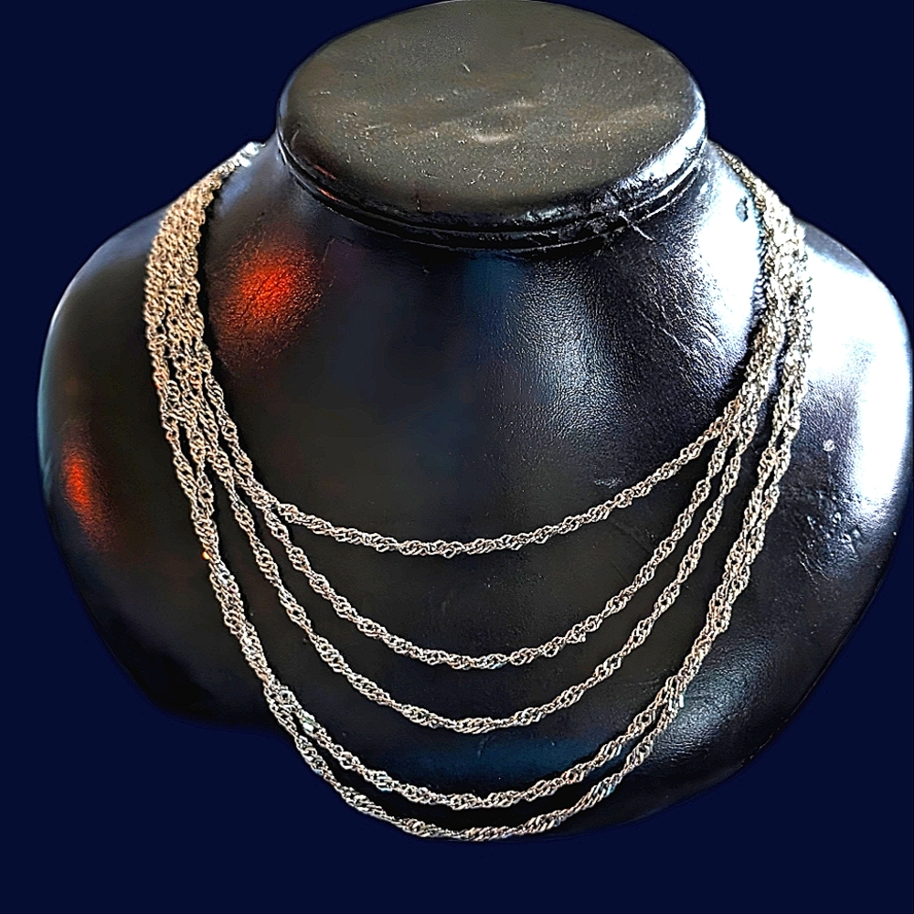 Vintage signed Crown Trifari 5 Strand layered Silver Tone Necklace